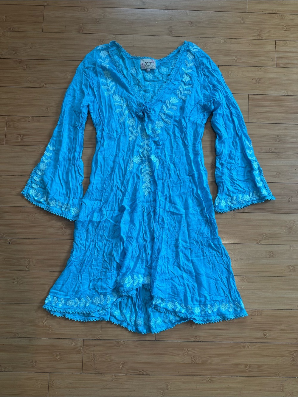 Turquoise Embroidered V-Neck dress